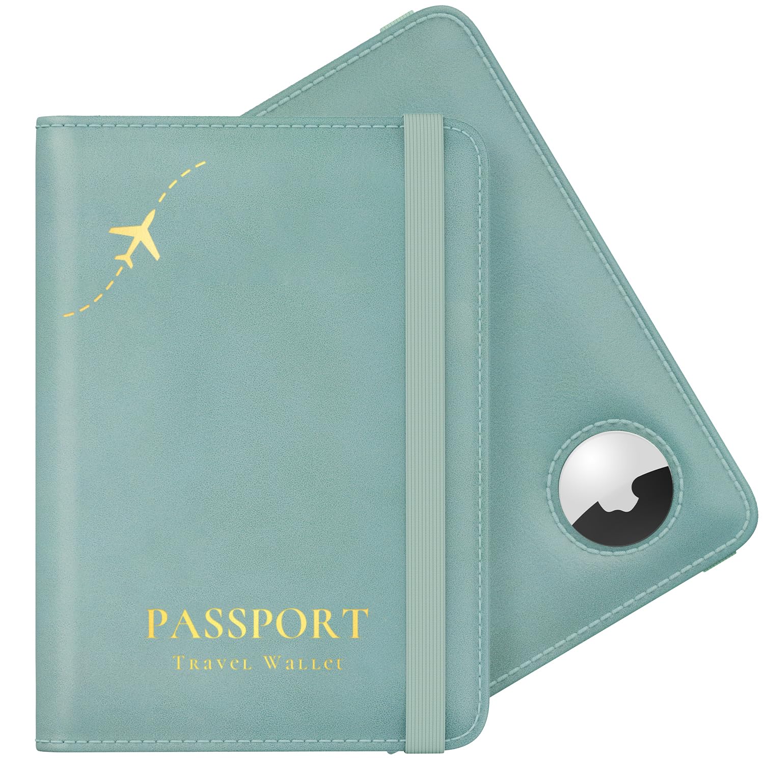 Photo 1 of Stouchi AirTag Passport Holder, Cute Passport Holder with Airtag Slot, RFID Passport Wallet Cover for Women, Family Leather Passport Protector Case, Anti-Lost Travel Essentials, Sky Blue