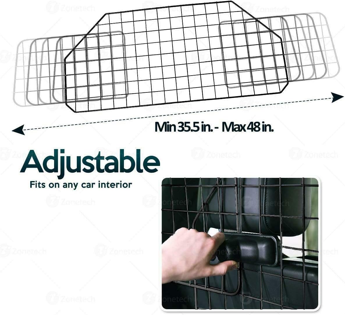 Car Dog Universal Pet Barrier - Zone Tech Premium Quality Black Heavy Duty Coated Wire Adjustable Mounted Headrest Barrier for Pet/Dog Safety Automotive : Pet Supplies