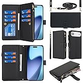 Jaorty Crossbody Phone Wallet Compatible with iPhone 17 Air Case for Women Men, 6.6 Inch, with Card Holder,Purse with Shoulder Lanyard,[Wrist Strap], Zipper Pocket PU Leather, Black