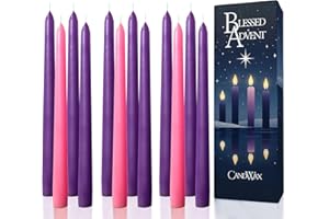 CANDWAX 12 Inch Advent Taper Candles Set of 12 - Long Burning Dripless Unscented Tapers - Perfect for Advent Wreaths, Christmas Décor - 9 Purple Tapers, 3 Pink Tapered Candles