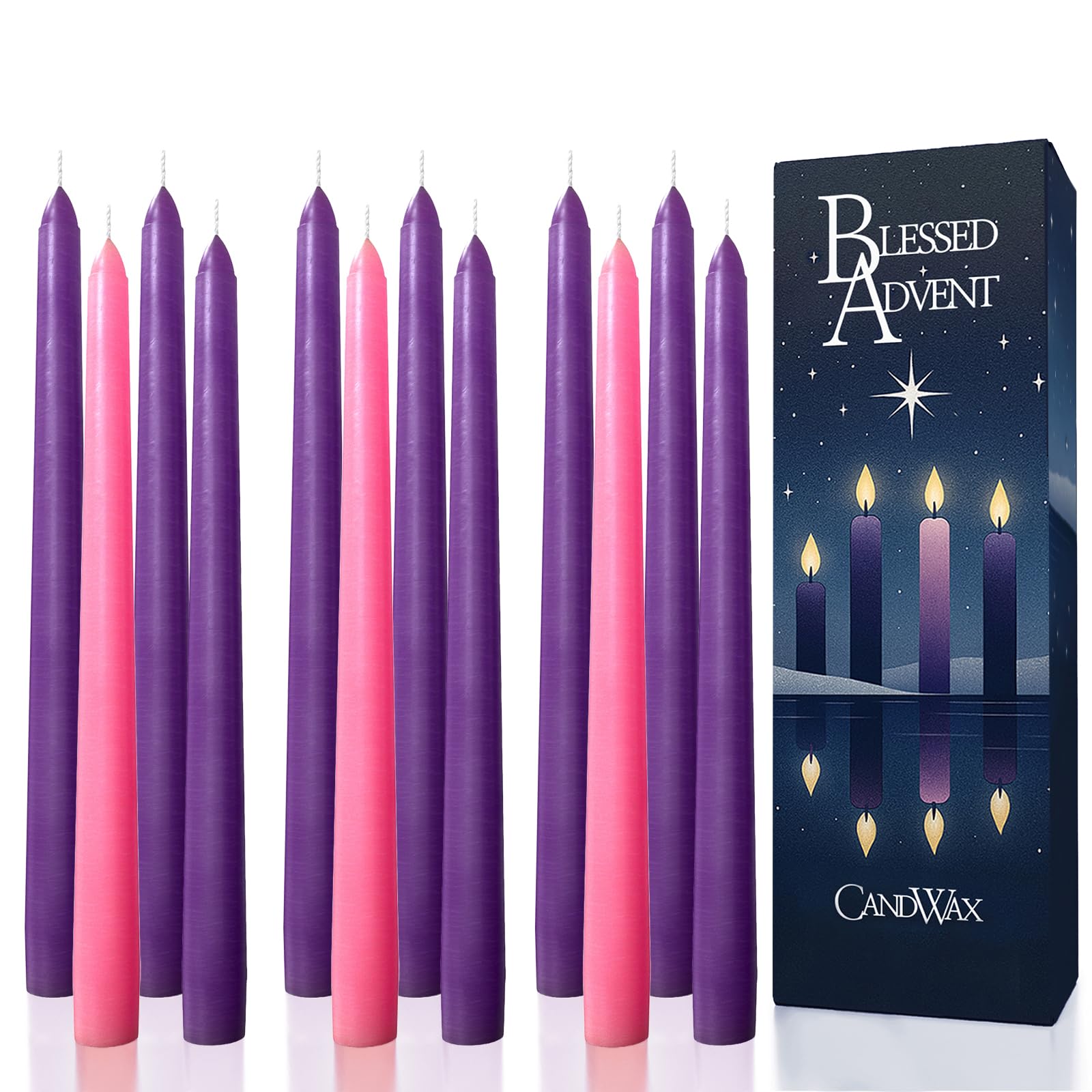 CANDWAX 30 cm Taper Advent Candles 3 Sets - Dripless and Smokeless - Unscented - Slow Burning Tapers - Purple — image 1