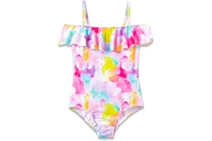 Dvenki Girls One Piece Leopard Print Swimsuits - Bathing Suit with Adjustable Straps Palm Tree Print Swimwear Size 6X-16