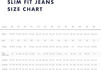 slim fit jeans measurements