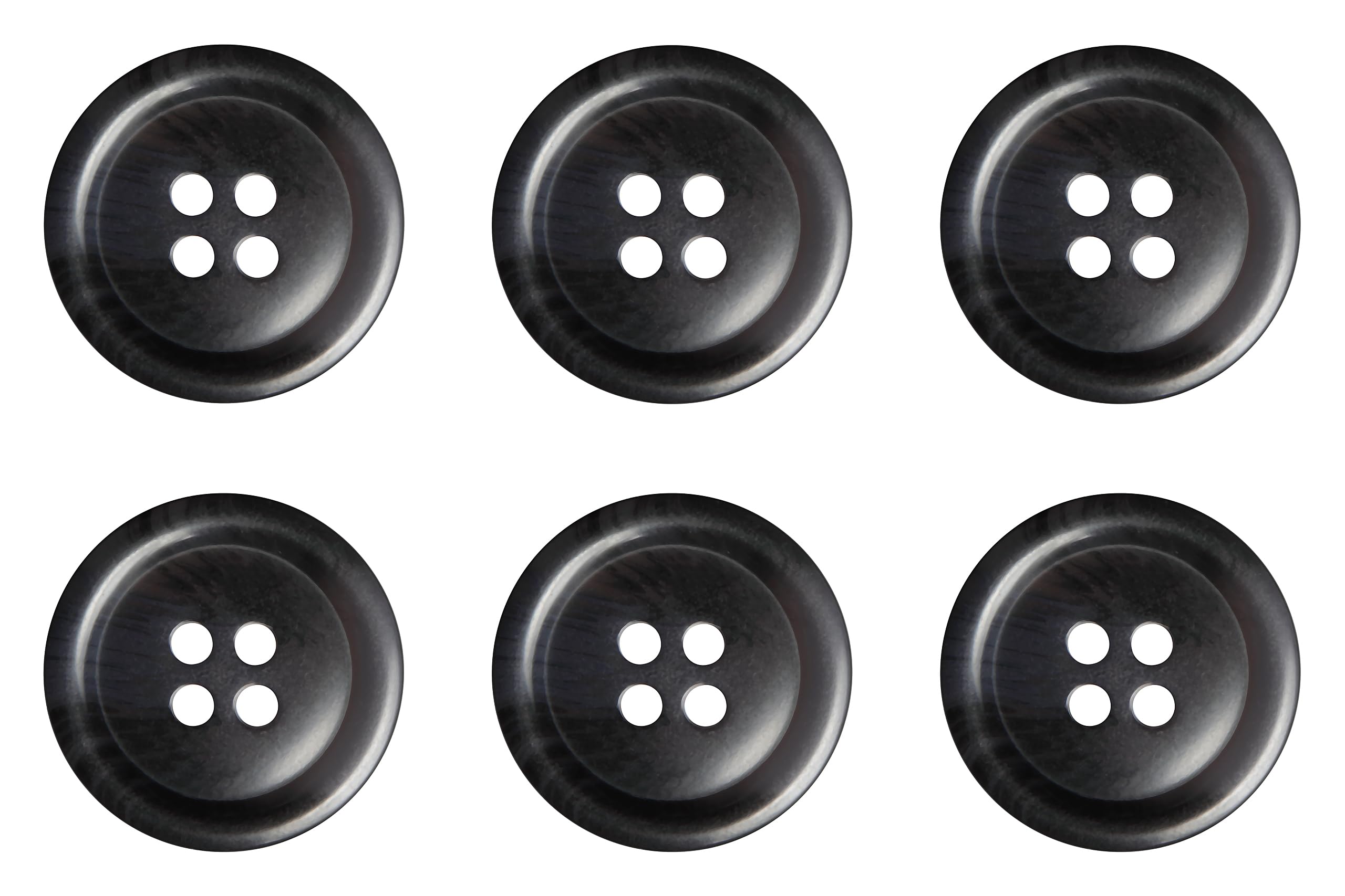 Pack of 6 Black and Dark Grey 20mm Round Faux Horn Sew On Plastic Buttons for Coats Jackets Cardigans Flat 4 Holes 32L