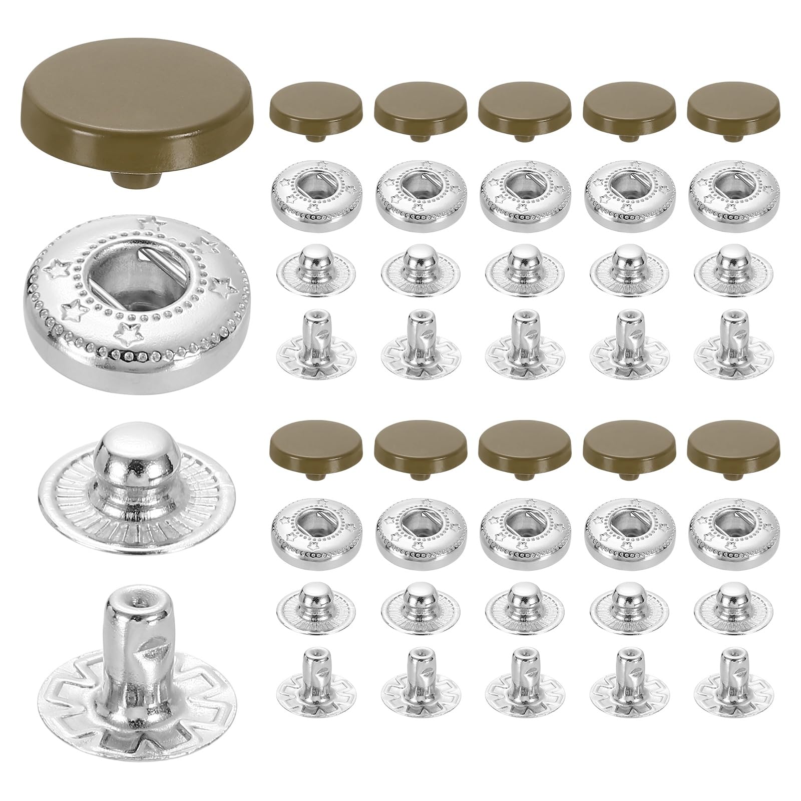Photo 1 of uxcell 20 Set Snap Fasteners, 12mm #633 Zinc Alloy Press Studs Buttons Popper Stud Cap for Clothing Jeans Jackets Leather Sewing Repairing, Coffee