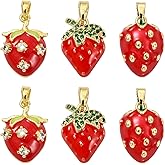 UR URLIFEHALL 6 pcs 3 Styles Red Strawberry Brass Enamel Charms 3D Fruit Cute Food Charms for DIY Summer Bracelet Necklace Earrings Jewelry Making