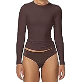 Sunzel Long Sleeve T Shirts for Women with Crew Neck, Double Lined Tops Slim Fit Basic Tee, Casual Undershirt Outfits