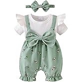 YINGISFITM Newborn Baby Girl Summer Clothes Short Sleeve Bubble Romper Bow Shorts Jumpsuit Infant Outfit 0 3 6 9 12 18 Months