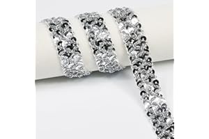 VOOMOLOVE 12 - Yard - Long Silver Sequin Ribbon Trim, Measuring 22mm (0.86 inches) in Width. Ideal for Sewing Projects, DIY Crafts, Costume Making, and Home Decoration(Silver)