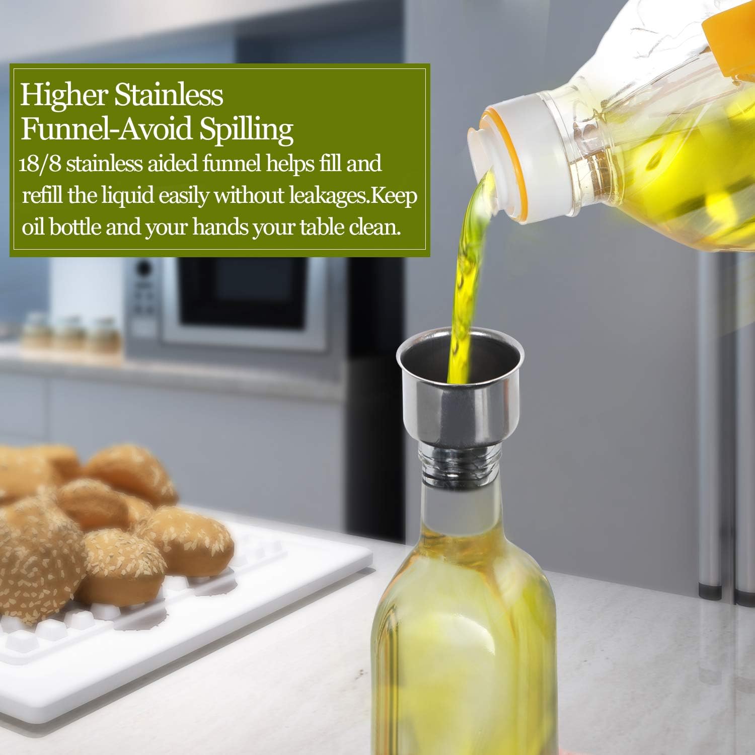 HABOM Glass Olive Oil Bottle Set-17 oz Oil & Vinegar Dispenser Cruet with Pourers and Funnel,Wide Opening for Refill and Cleaning,Oil Bottles Carafe Decanter for Kitchen (Set of 2): Home Improvement