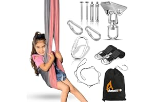 AMMUZA Indoor Sensory Swing For Kids & Adults 200lb - Therapy Swing For Autism, ADHD, Aspergers - Indoor Hammock Kids Swing, Calming Relaxing 360° Adjustable Sensory Toys Gifts (Pink & Grey)