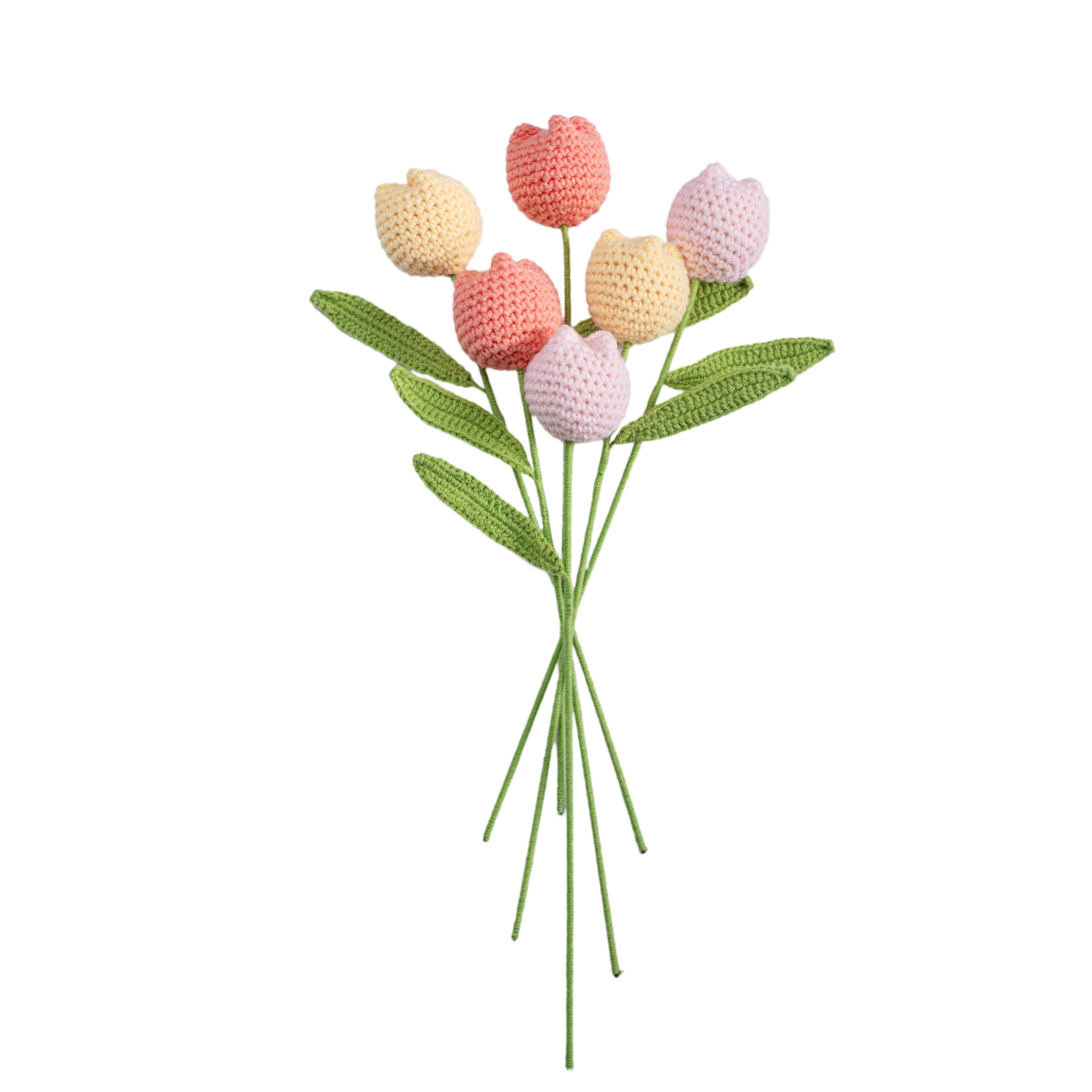 Photo 1 of vaiyiyav Handmade Crochet Tulip Bouquet – Crocheted Flower Knitted Yarn Artificial Tulips, Forever Floral Arrangement for Home Decor, Wedding, Birthday