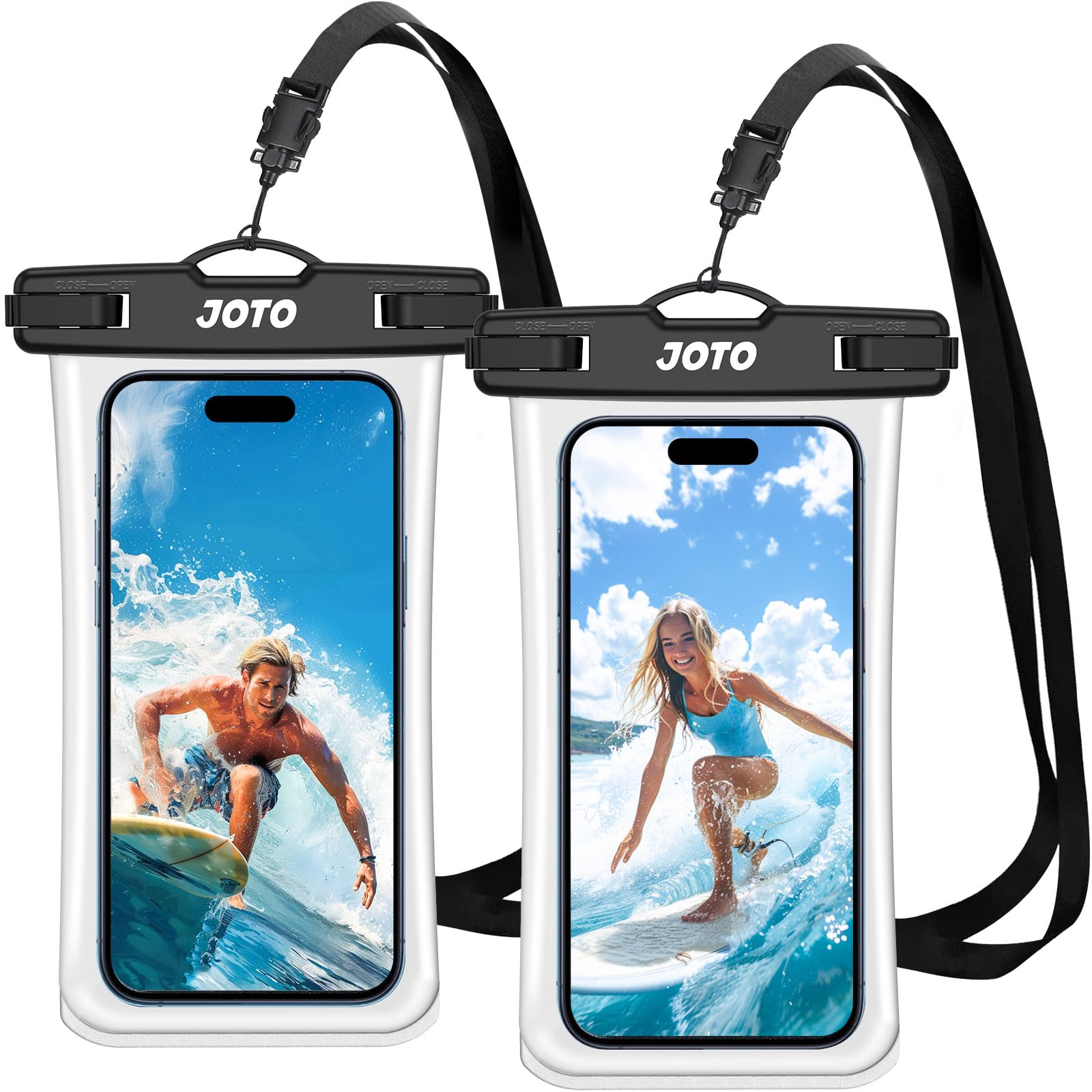 JOTO 2 Pack Waterproof Phone Pouch Up to 7", IPX8 Underwater iPhone Case Cellphone Dry Bag for iPhone 17/Air 16 15 14 13 12 Pro Max Xs Max XR X 8 7 6S Plus SE/Galaxy S24 S23 S22 S21 -ClearBlack