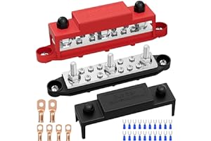 Joinfworld Power Distribution Block Bus Bar 12V 250A with 3 x 5/16"(M8) Studs, Marine Bus Bar Terminal Block 12 Volt DC Battery Busbar with Cover - Negative&Positive