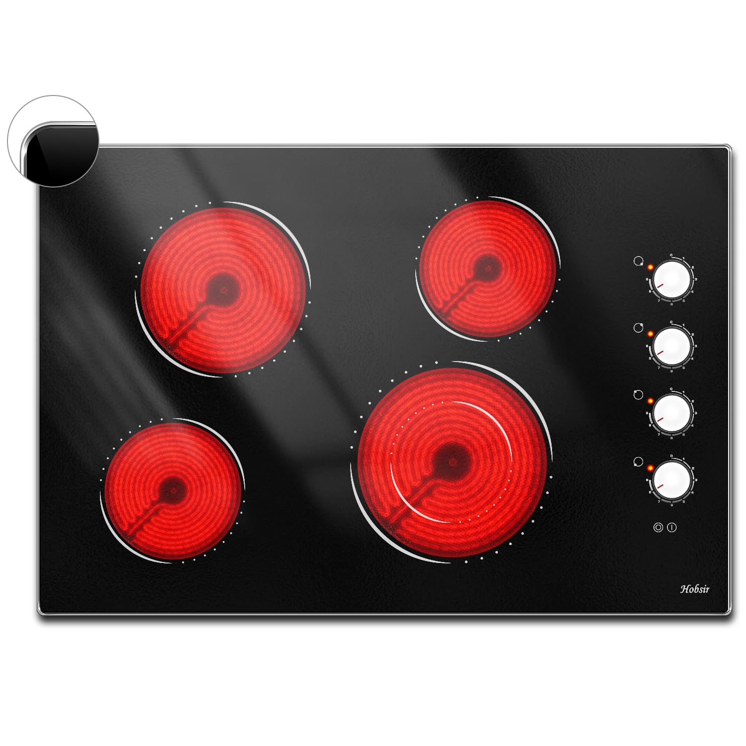 Electric Cooktop 30 Inch, Knob Control Built-in Radiant Electric Stove with 4 Burners, 30 in Electric Stove Top Burner, Cooktop with Glass Protection Metal Frame, 220-240v 6700W, Hard Wired(No Plug)
