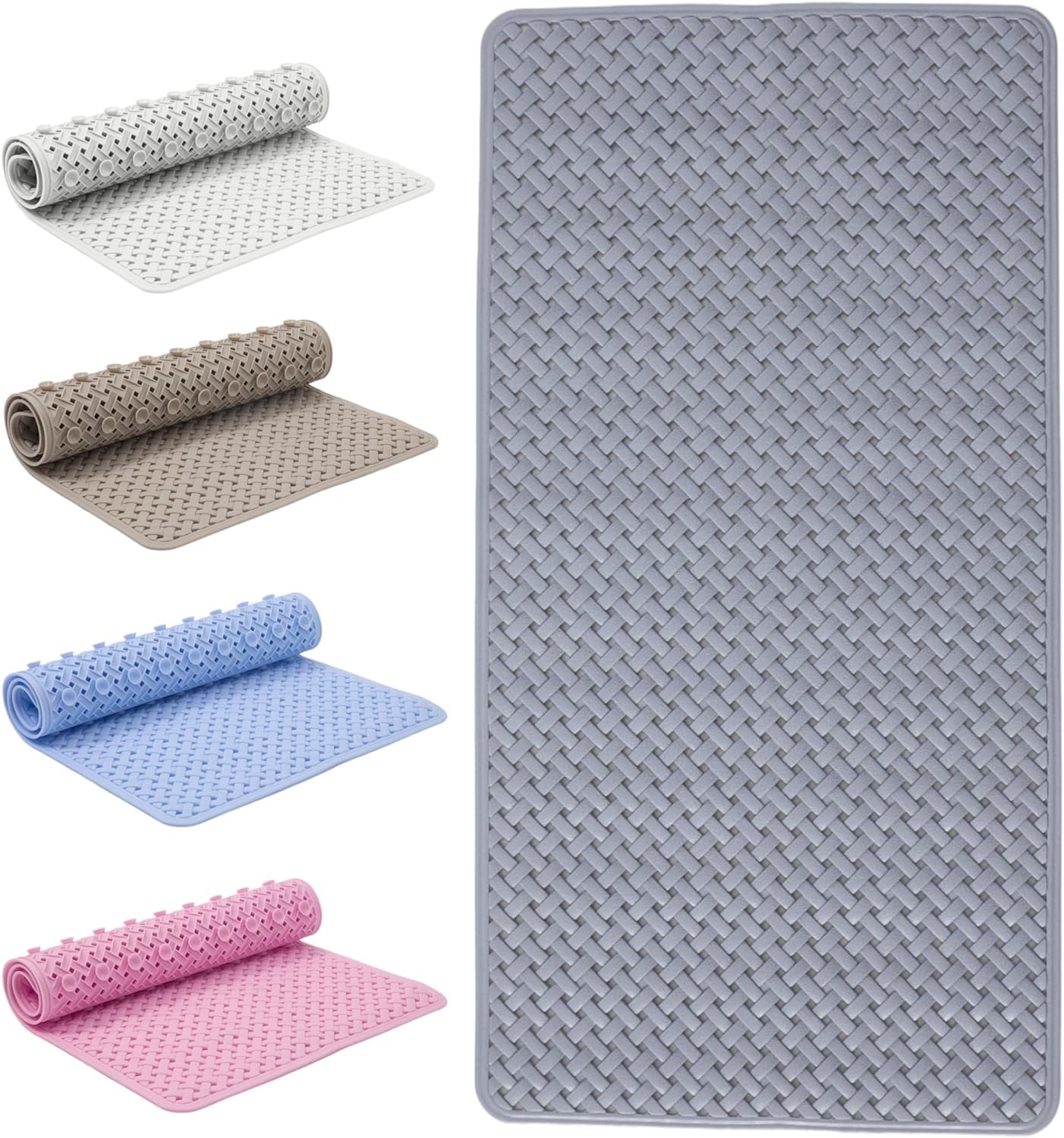 SR ESSENTIALS Bath Mat Non Slip Anti Mould - 36x70cm Shower Mat for Bathroom with Suction Cups and Drain Holes, Machine Washable Shower Mats for Inside Shower Ideal for Kids & Elderly (Grey)