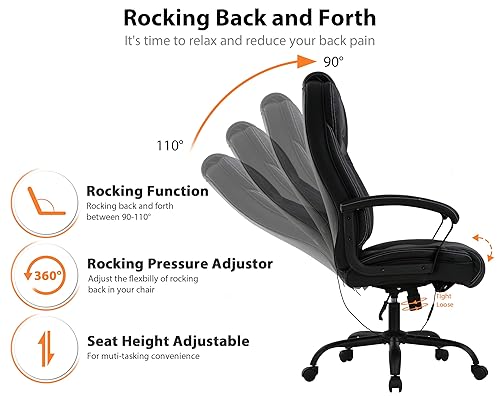 500 LBS Ergonomic Executive Office Chair, High Back Desk Chair with Massage  Lumbar Support, Swivel Rocking Cha
