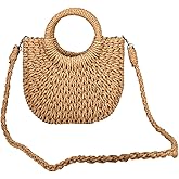 COOLOYA Women's Straw Beach Bag Woven Crossbody Shoulder Bags Summer Handle Satchel Handbag Purse with Chain