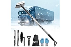 Epltion 72" Extendable Snow Removal for Car, 3 in 1 Ice Scrapers and Snow Brush with Squeegee for Car Windshield with Foam Gr