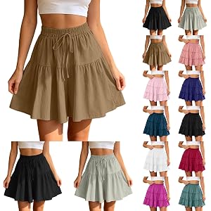 LAMIEN Shorts for Women Ruffled Tiered Pleated Mini Skirts Boho High Waist Flowy Comfy Tennis Golf Skorts