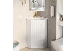 MEPPLZIAN 24" Corner Bathroom Vanity Sink Combo for Small Space, Freestanding Compact Space Bathroom Storage Cabinet with White Ceramic Sink, Wall Mounted Modern Vanity,White