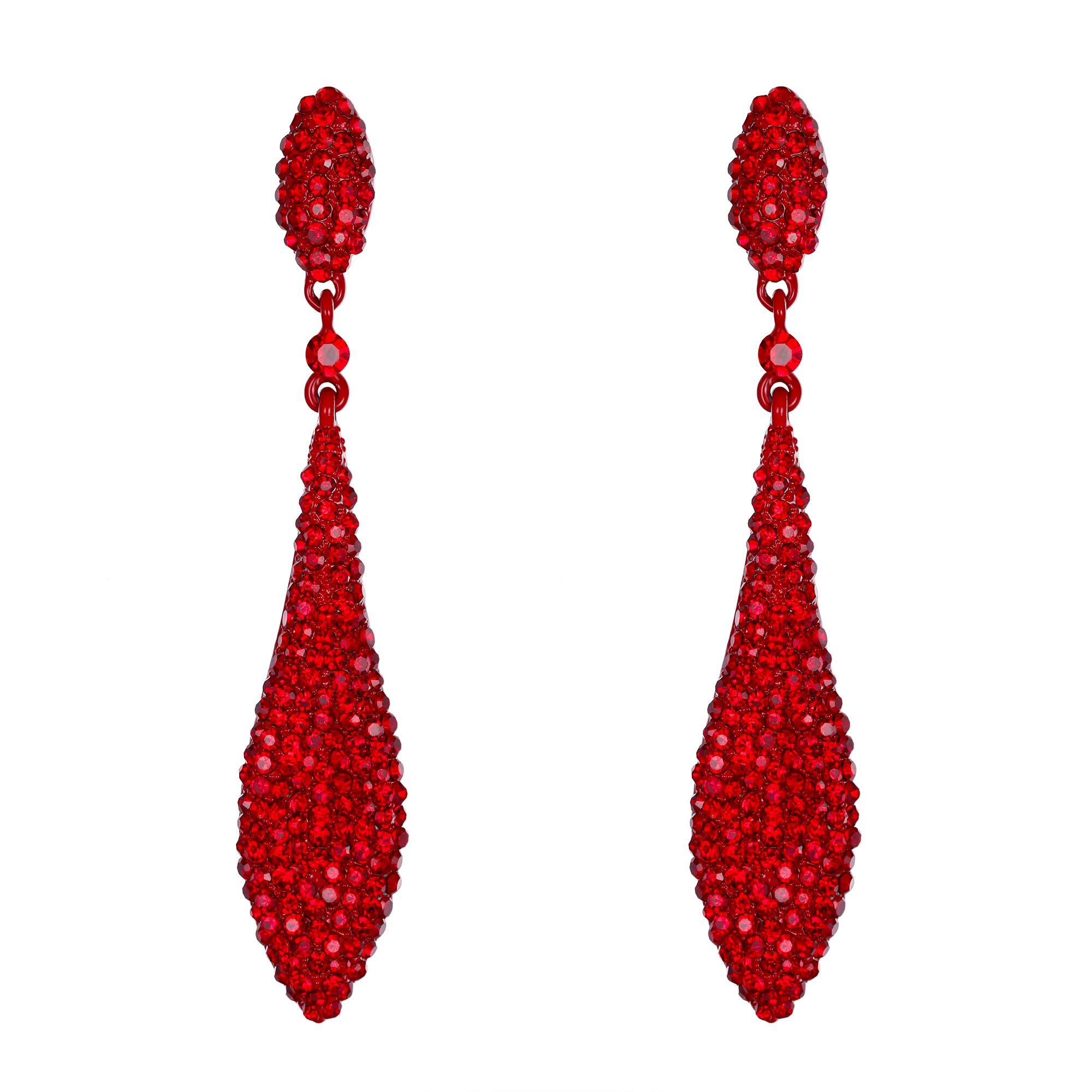 EVER FAITH Red Earrings for Women Wedding Party Sparkly Rhinestone Crystal Teardrop Statement Long Dangle Earring for Brides Bridal Red-Tone