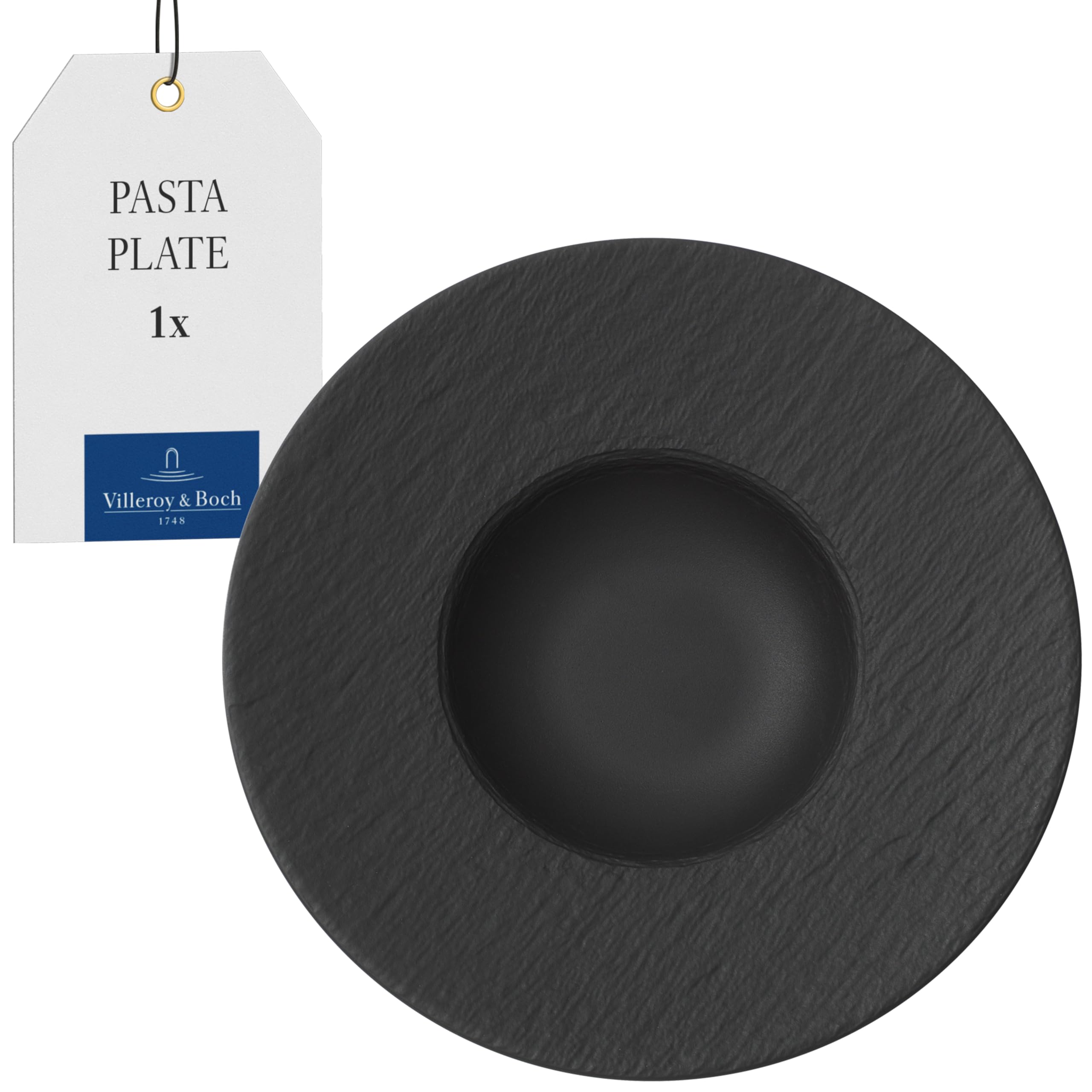 Villeroy & Boch – Manufacture Rock Pasta Plate 28 cm, Slate Look, Black Plate, Deep, for Pasta, for Soup, for Dining Tableware, Ceramic, Premium Porcelain