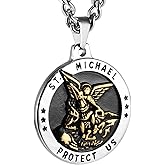 HZMAN St Michael The Archangel Catholic Medal Stainless Steel Amulet Pendant Necklace