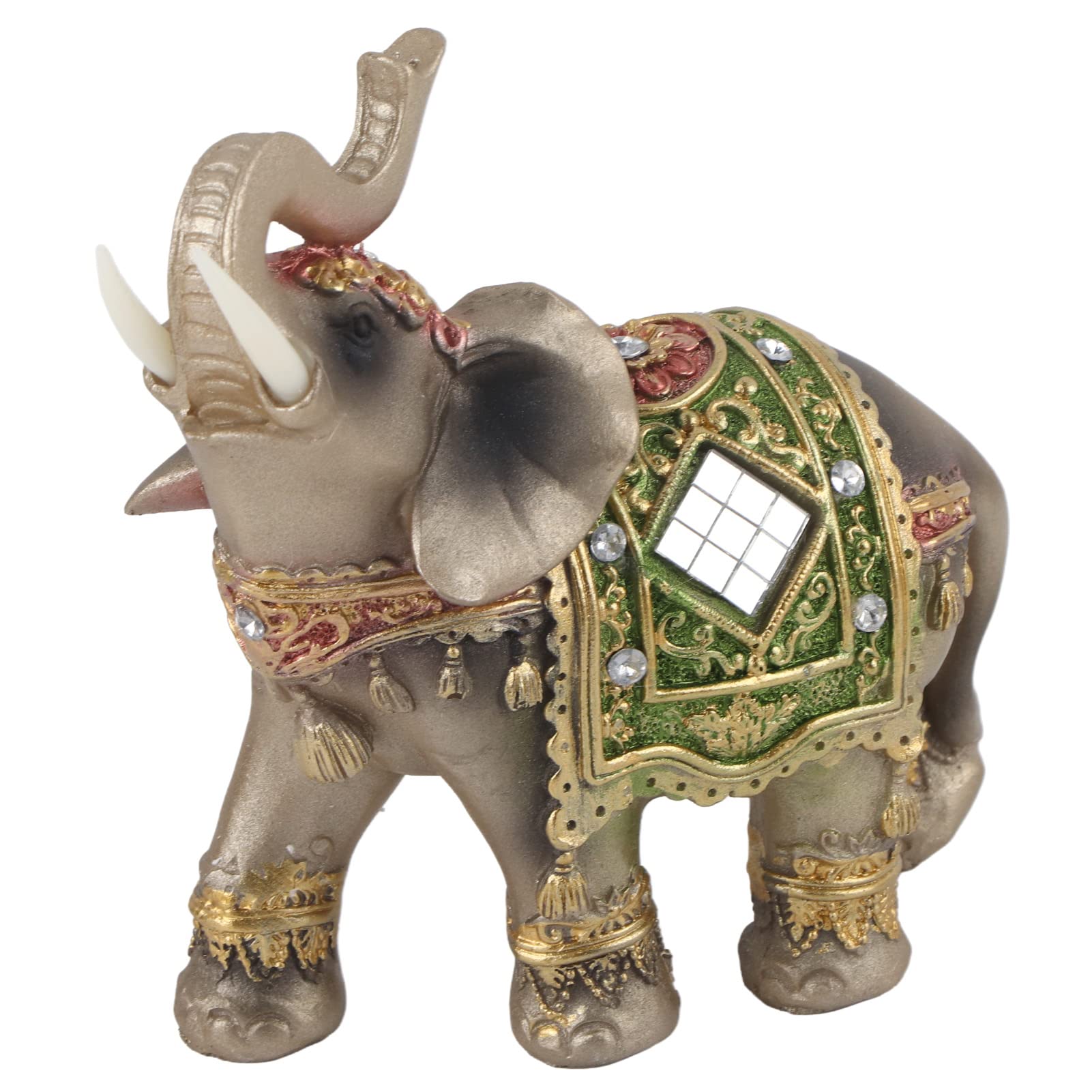 Akozon Elephant Statue Lucky Feng Shui Green Elephant Ornament Sculpture Wealth Figurine Gift for Home Shop Decoration(L)