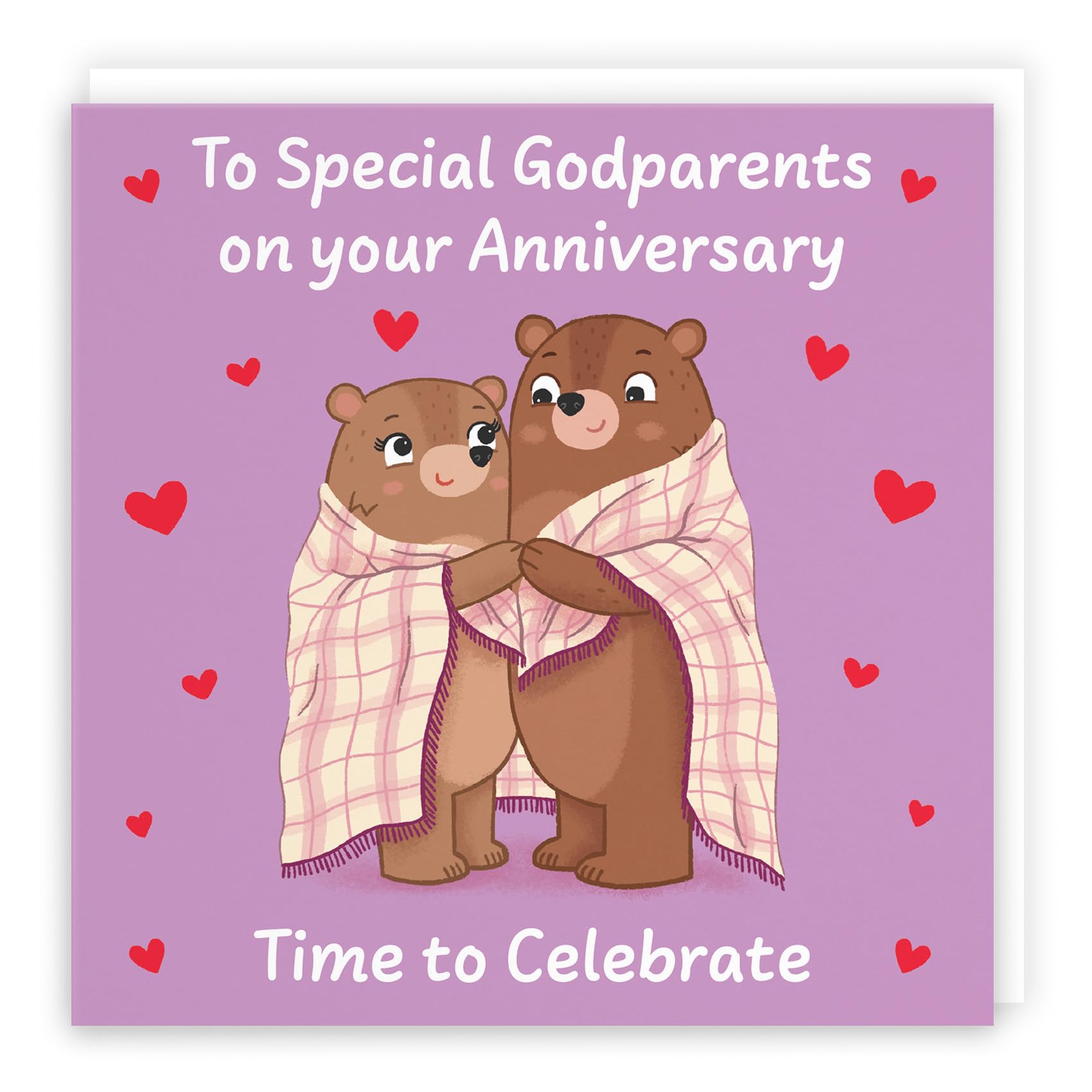 Hunts England - Cute Snuggly Bears Godparents Anniversary Card - Fun Bears Anniversary Card - Love Story Collection