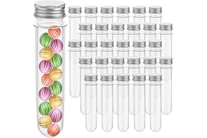 30PCS 40ml Clear Test Tubes Plastic Test Tubes with Sliver Aluminum Screw Caps for Science Party, Gumball, Candy, Bath Salts,