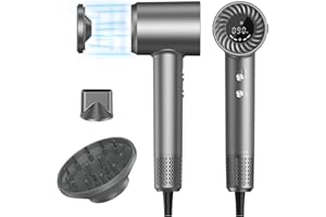 LPSTEA Hair Dryer, 150000 RPM Brushless Motor with 500M Negative Ions, Fast-Dry Lightweight Design, ThermoControl & Magnetic Nozzle/Diffuser, Low Noise Salon Blow Dryer for All Hair, Travel, Home