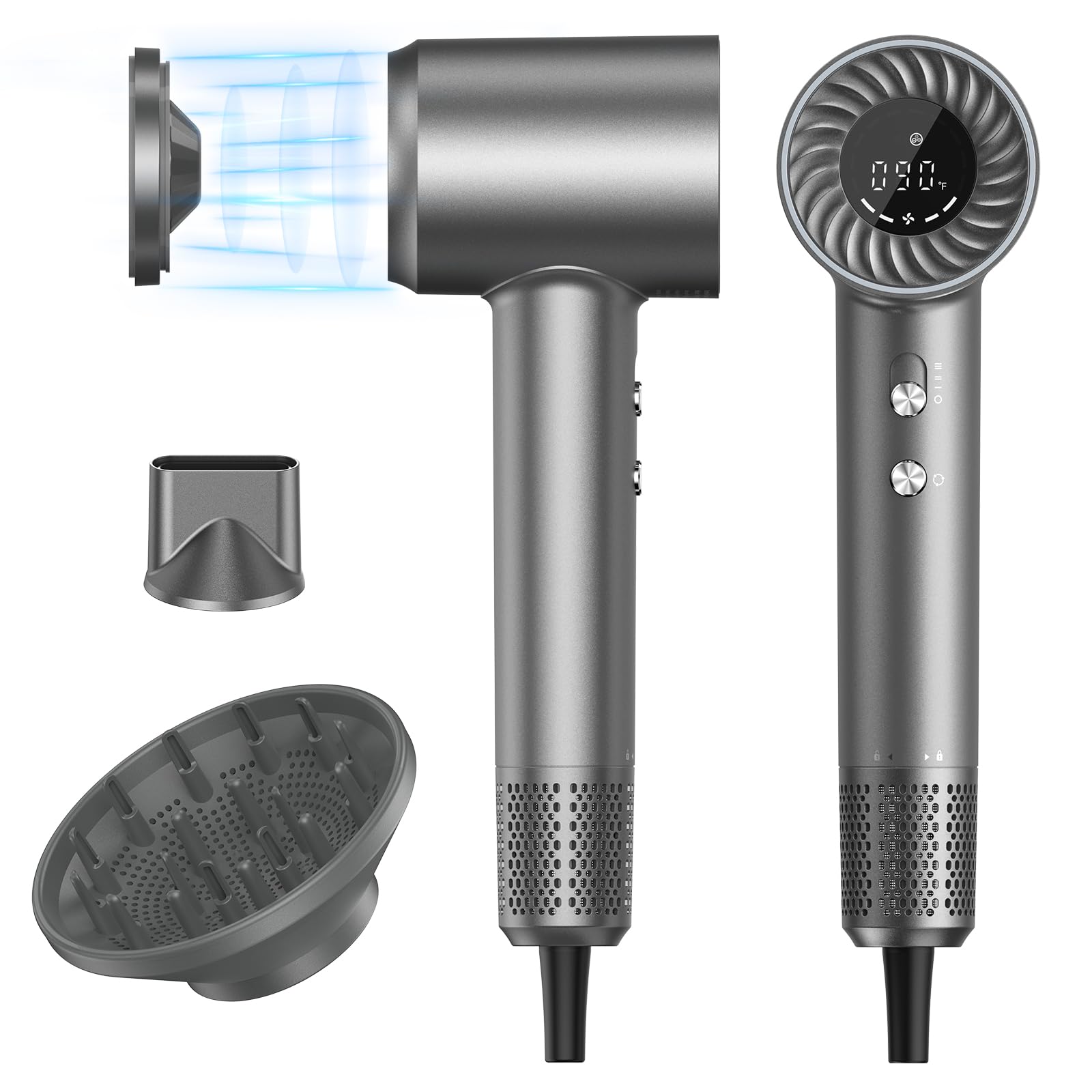 Photo 1 of Hair Dryer, 150000 RPM Brushless Motor with 500M Negative Ions, Fast-Dry Lightweight Design, ThermoControl & Magnetic Nozzle/Diffuser, Low Noise Salon Blow Dryer for All Hair, Travel, Home