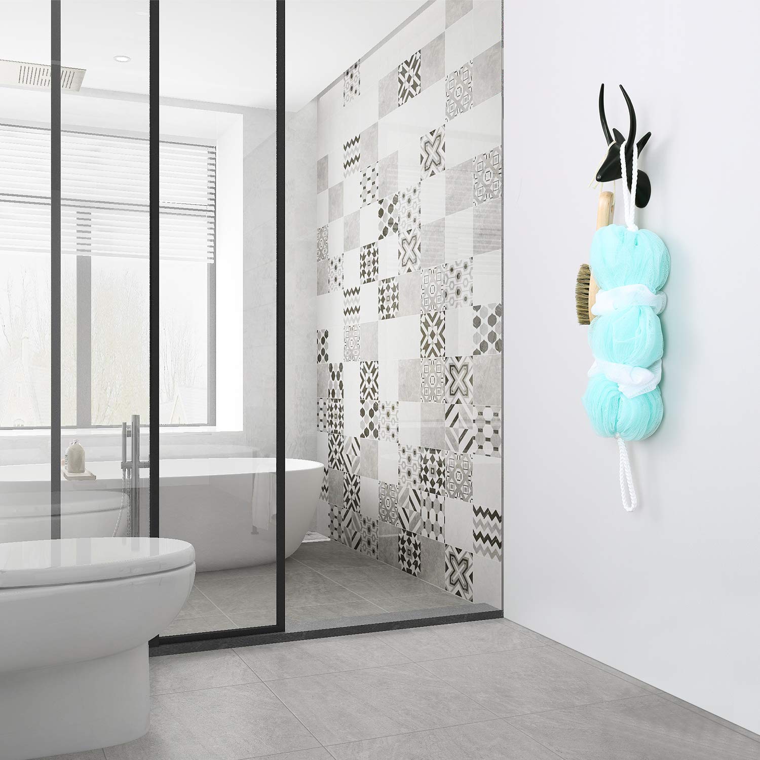 HomGif Wall Hook Deer Decor Robe Towel for Bathroom Kitchen Living Room (Black)