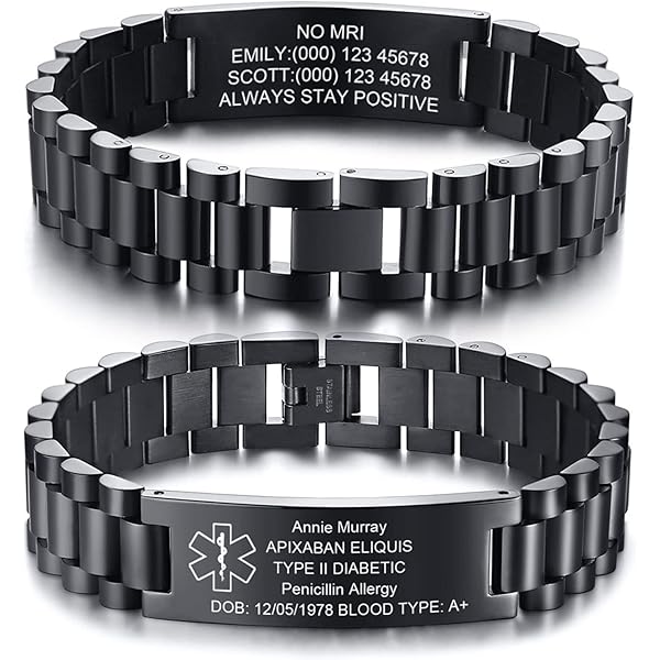 Medical Alert Bracelet Stainless Steel with Free Custom Engraving and ID Card, Curb Chain - Red - Made in USA - Wrist Size 6.5 Inch