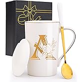 Jmugmt Letter A Personalized Initial Mugs with Flower, Letter A Personalized Coffee Mug, Customized Cool Letter Mugs for Women, Bridal Shower Gifts, Women's Initials Gifts Mug 14 OZ Matte White