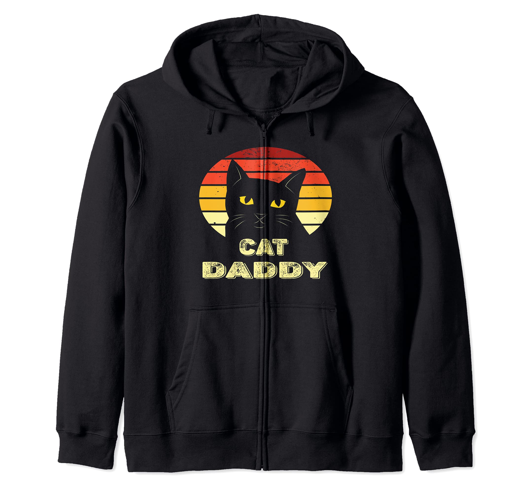 Vintage Cat Daddy Retro Distressed Cat Dad Fathers Zip Hoodie