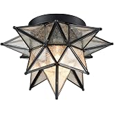 DAYCENT Moravian Star Light Flush Mount with Seeded Glass Shade | 12.8-Inch Black Moroccan Star Ceiling Lighting, Art Deco Modern Glass Light Fixtures for Hallway Bedroom Kitchen Entryway
