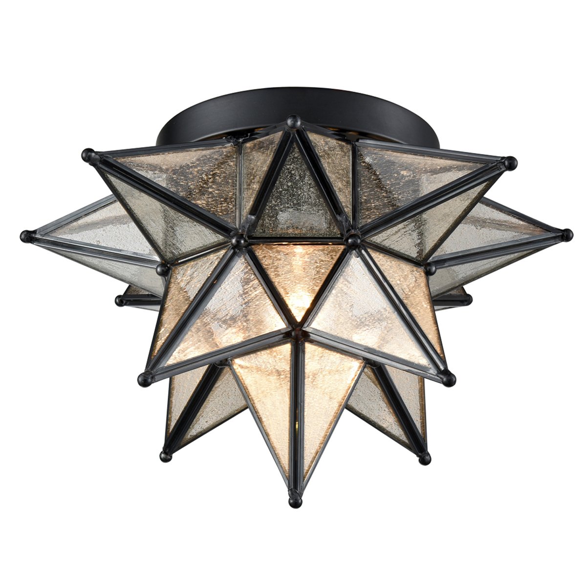 Dazhuan Moravian Star Light Flush Mount Celing Light Etched Seeded Glass Shade Boho Moroccan Ceiling Lamp for Kitchen Foyer, 1-Light
