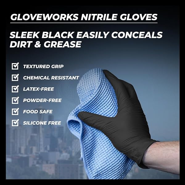 GLOVEWORKS BLACK NITRILE GLOVES 5 MIL DISPOSABLE FOR FOOD SERVICE, COOKING, PROFESSIONAL CLEANING, SIZE MEDIUM, BOX OF 100