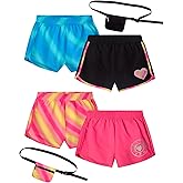 dELiA*s Girls Athletic Shorts - 4 Pack Performance Gym Shorts for Outdoor Activities with Fanny Pack - Size Up for Better Fit