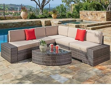 Amazon.com : SUNCROWN Outdoor Furniture Sectional Sofa & Wedge Table ...