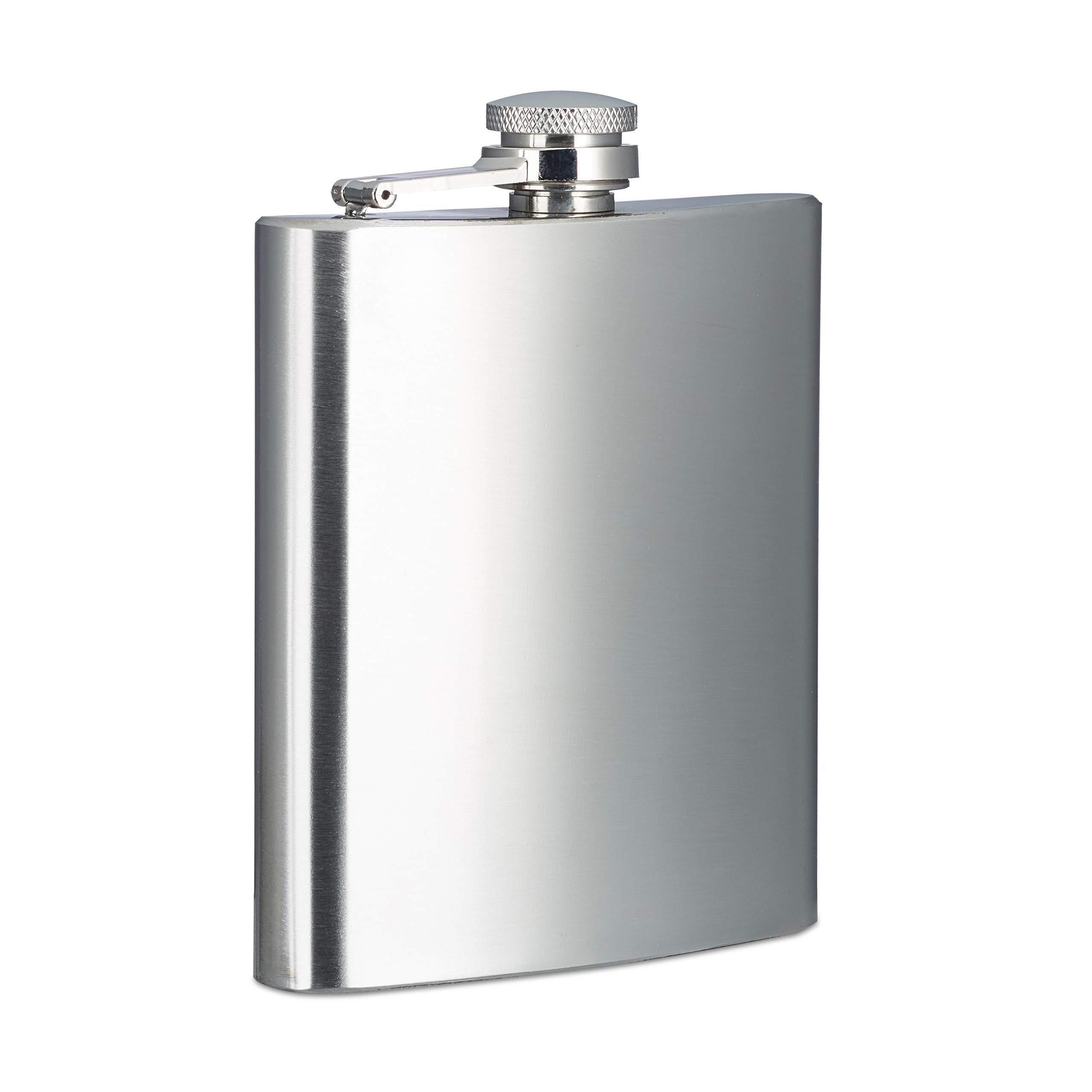 Relaxdays 200 ml, Stainless Steel, 7 oz, Hip Flask with Screw Top, Silver, 12 x 9 x 2 cm