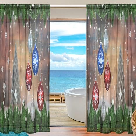 Emoya Sheer Curtains Christmas Tree Snow Voile Transparent