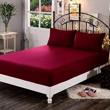 Dream Care Terrycloth Waterproof Dustproof Mattress Protector for King Size Bed (Maroon, 72X78-inch)