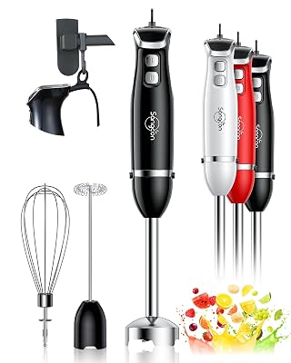 Sangcon Immersion Blender Handheld, 3-in-1 Hand Blender Electric, 400W Handheld Licuadora de mano, Stainless Steel Blade Stick Mixer with Whisk, Milk Frother Attachments - Black