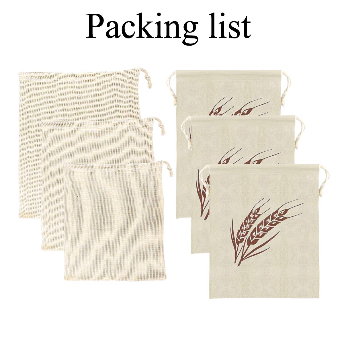 Reusable Produce Bags,Eco Friendly Biodegradable Natural Cotton Mesh Grocery Bag Washable Muslin Vegetable Bags Fruit Double Stitched Seams