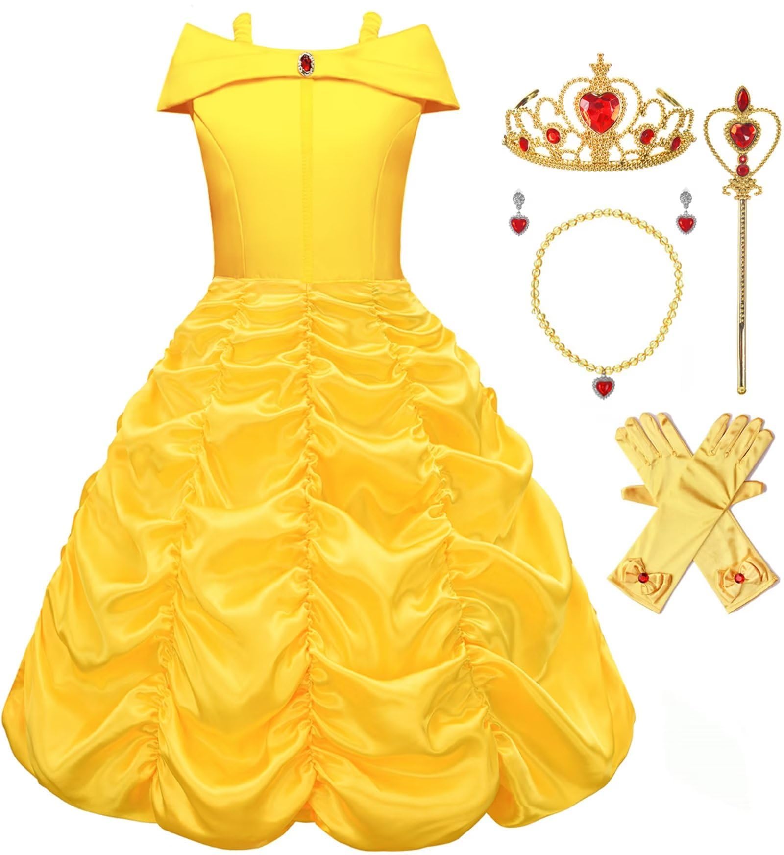 Photo 1 of   * ONLY THE DRESS**Avady Princess Costume for Toddler Girls Layered Off Shoulder Dress Up Halloween Outfits Yellow