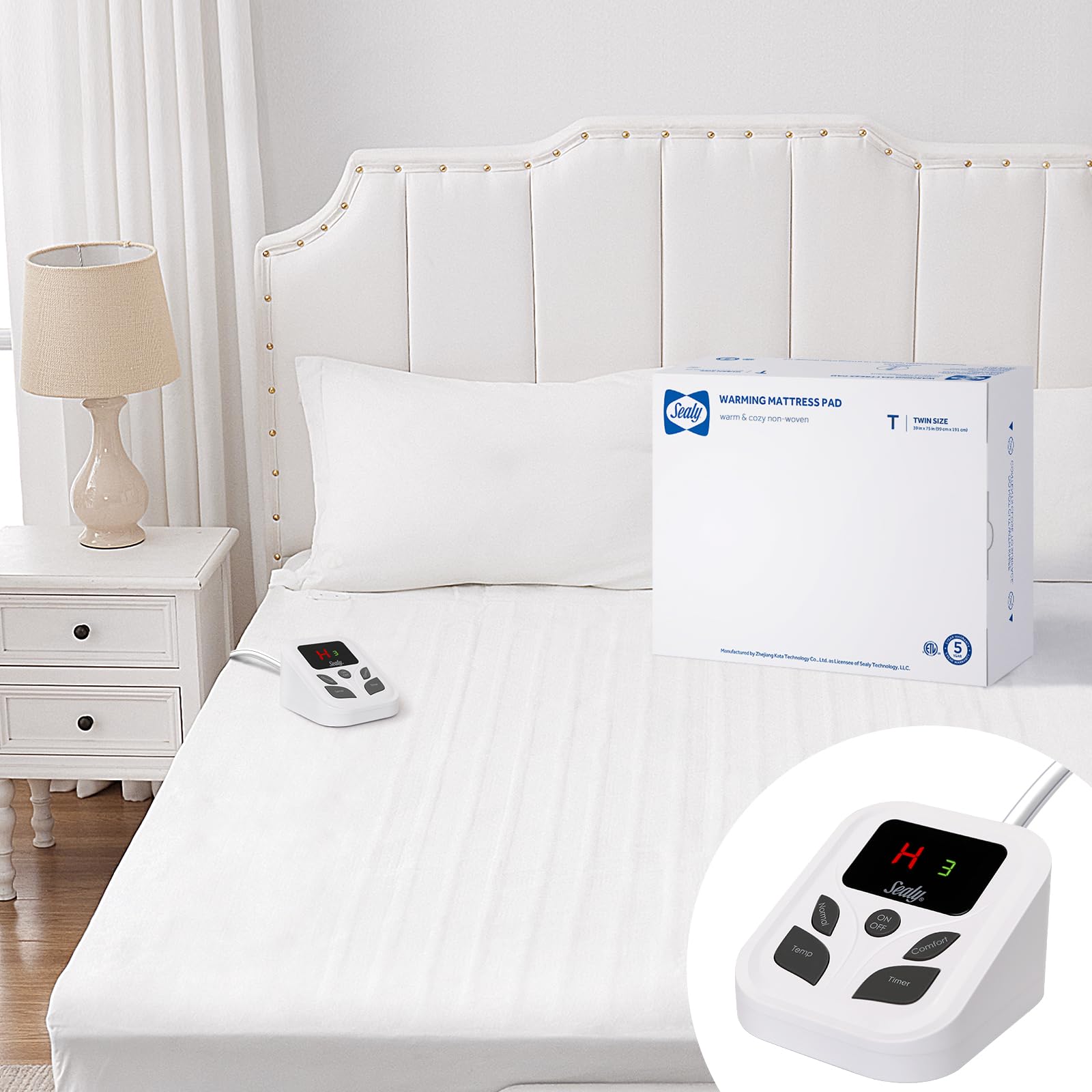 Photo 1 of Sealy Heated Mattress Pad Twin Size with 10 Heated Settings | Electric Mattress Pad Bed Warmer 39"x75" | Auto Shut Off 1-9 Hours| Fit Up to 15 Inch Deep Pocket | Machine Washable