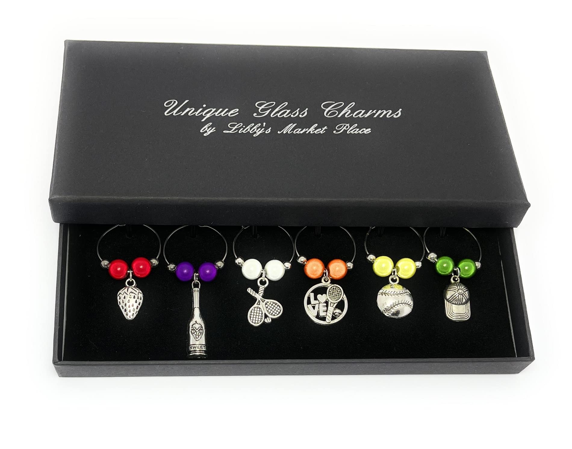 Libby's Market Place I Love Tennis Wine Glass Charms with Gift Box